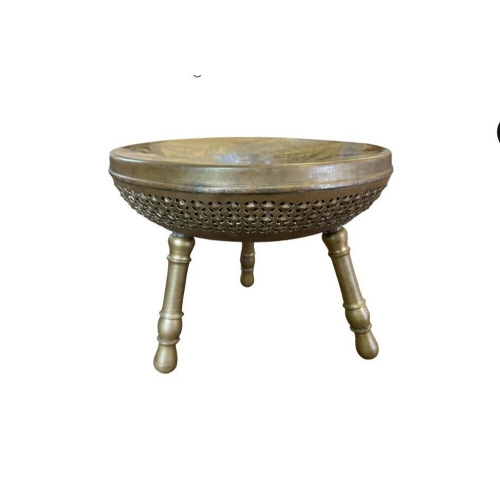 VINTAGE ASIAN CIRCA 1950'S-1960'S BRASS‎ STOOL ORNATE ENGRAVED FLORAL DESIGN